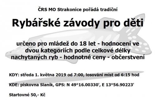 POZVÁNKA NA DĚTSKÉ RYBÁŘSKÉ ZÁVODY - 1.5.2019 PÍSKOVNA SLANÍK